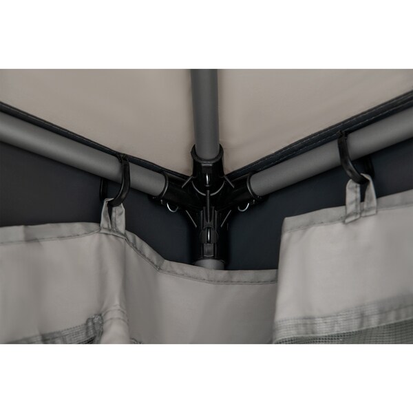 Sunjoy 8 ft x 8 ft Patio Gazebo, Modern 2-Tier Steel Frame Soft Top Gazebo with Netting - Grey & Black - A101003613