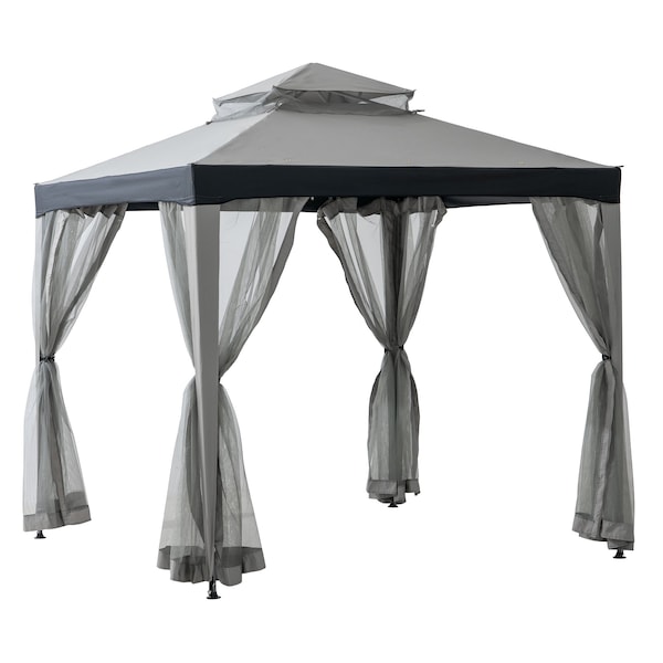 Sunjoy 8 ft x 8 ft Patio Gazebo, Modern 2-Tier Steel Frame Soft Top Gazebo with Netting - Grey & Black - A101003613