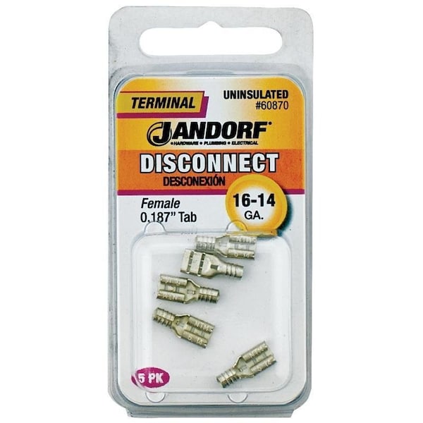 Jandorf Disconnect Terminal, 16 to 14 AWG Wire, Copper Contact, 5PK - 60870