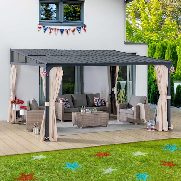 Sunjoy 10 ft. x 12 ft. Metal Roof; Aluminum and Metal Frame with Curtain and Netting - A1020309A0