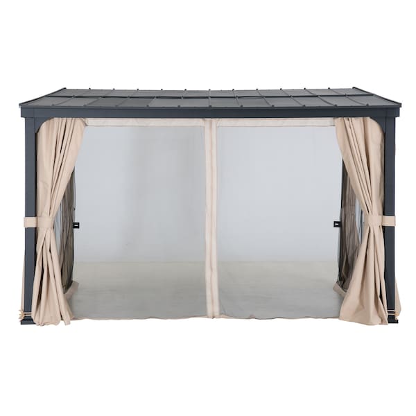 Sunjoy 10 ft. x 12 ft. Metal Roof; Aluminum and Metal Frame with Curtain and Netting - A1020309A0