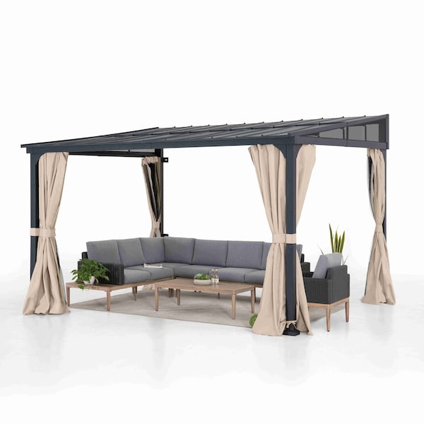 Sunjoy 10 ft. x 12 ft. Metal Roof; Aluminum and Metal Frame with Curtain and Netting - A1020309A0