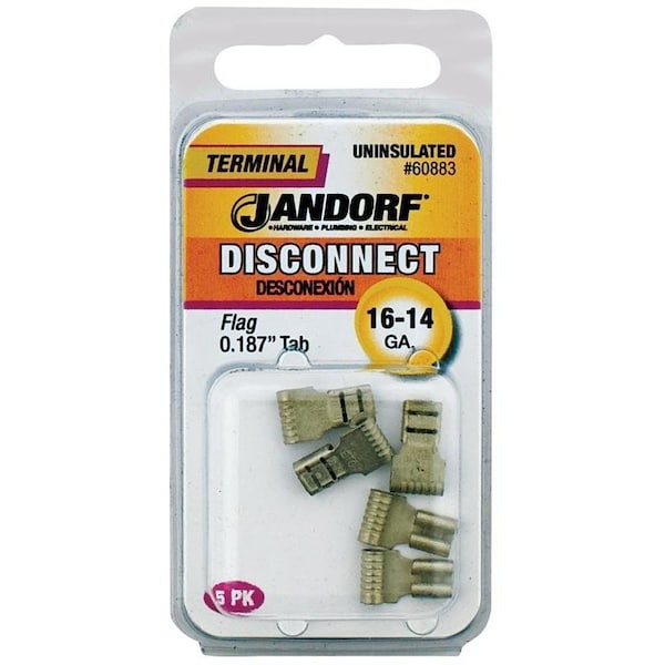 Jandorf Disconnect Terminal, 16 to 14 AWG Wire, Copper Contact, 5PK - 60883