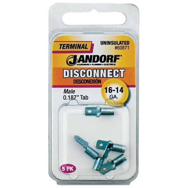 Jandorf Disconnect Terminal, 16 to 14 AWG Wire, Copper Contact, 5PK - 60871