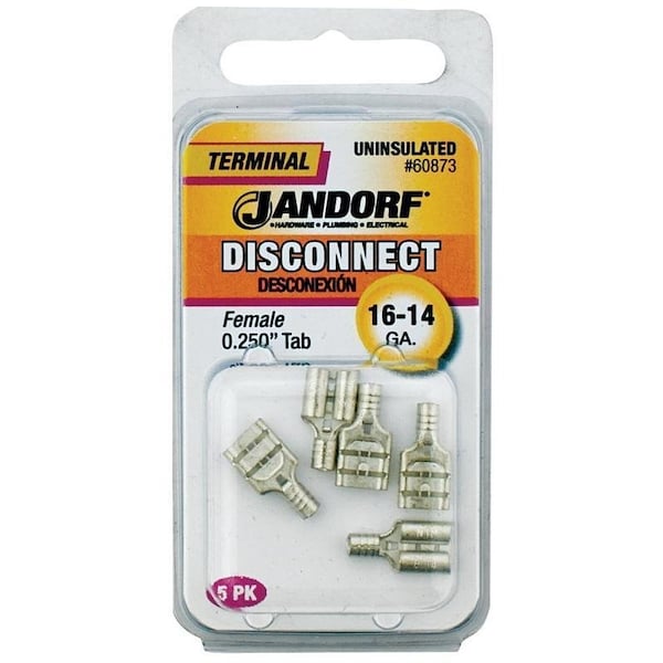 Jandorf Disconnect Terminal, 16 to 14 AWG Wire, Copper Contact, 5PK - 60873