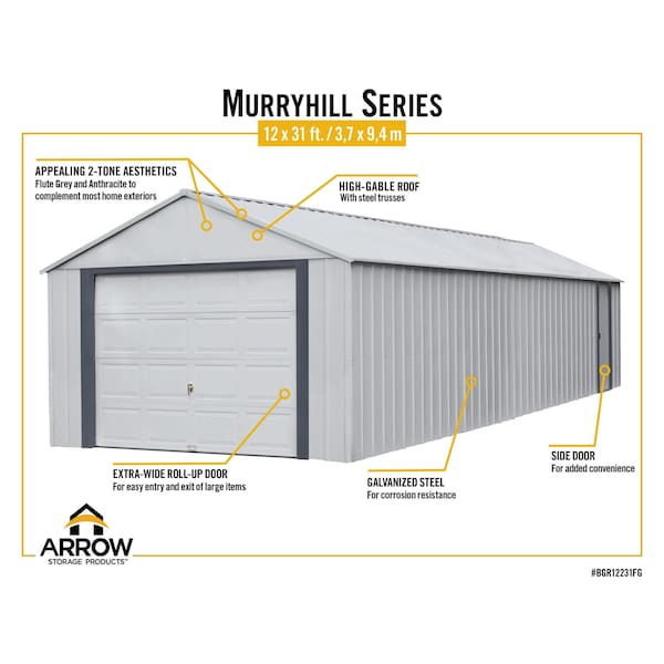 Arrow Storage Products Arrow Garage, 12x31, Flute Grey and Anthracite - BGR1231FG