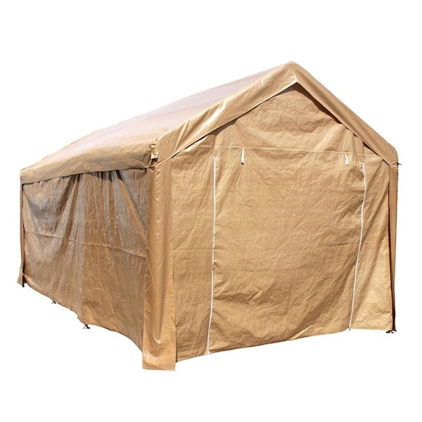 Tepee Supplies 10 x 20 ft. Heavy Duty Outdoor Gazebo Carport Canopy Tent with Sidewalls, Beige - TE2519222