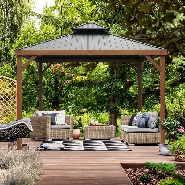Gazebo Penguin Yosemite 10 x 10' double roof galvanized steel roof, aluminum posts wood finish - 41010MR-W013