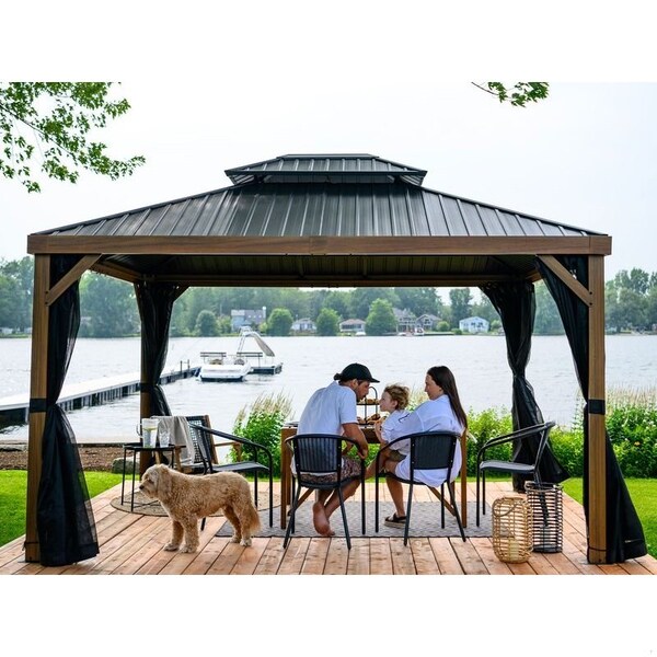 Gazebo Penguin Yosemite 10 x 10' double roof galvanized steel roof, aluminum posts wood finish - 41010MR-W013