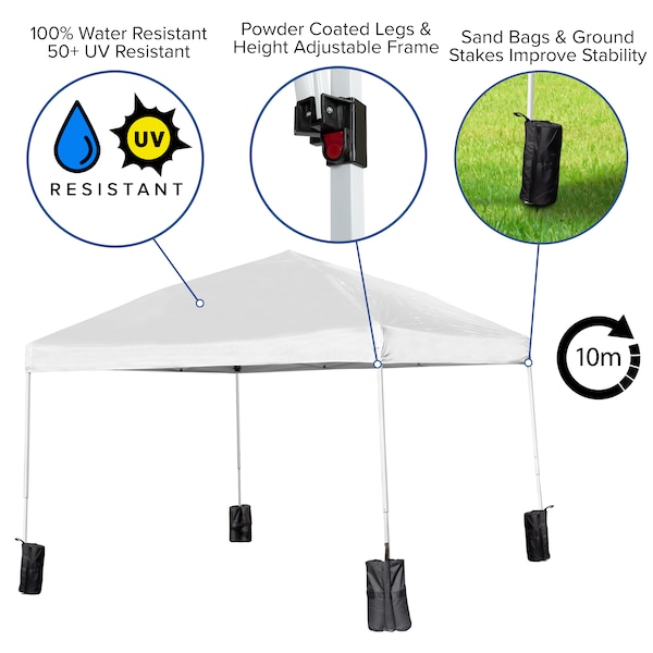 Flash Furniture White Canopy Tent, Folding Table and 4 Chair Set - JJ-GZ10PKG183Z-4LEL3-WHWH-GG