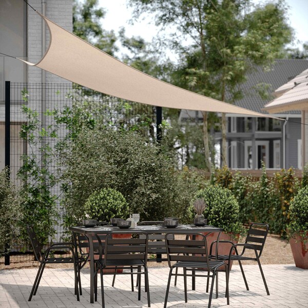 Flash Furniture Palmetto 12ft Triangle Sun Sail Shade Canopy with Included Nylon Attachment Ropes in Sand - GM-WL-SS22003-1-SAND-GG