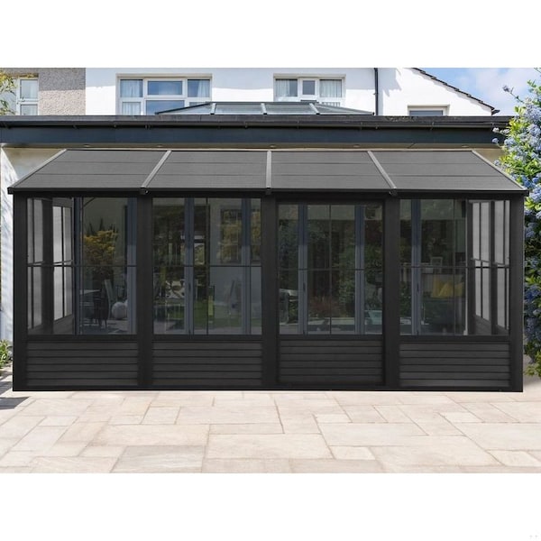 Gazebo Penguin Florence Wall Mounted Solarium 8x16 Metal Roof in black - W1608MR-42