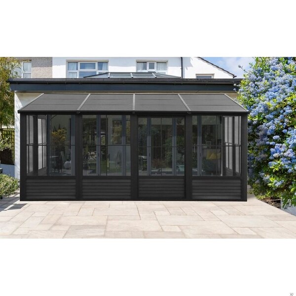 Gazebo Penguin Florence Wall Mounted Solarium 8x16 Metal Roof in black - W1608MR-42