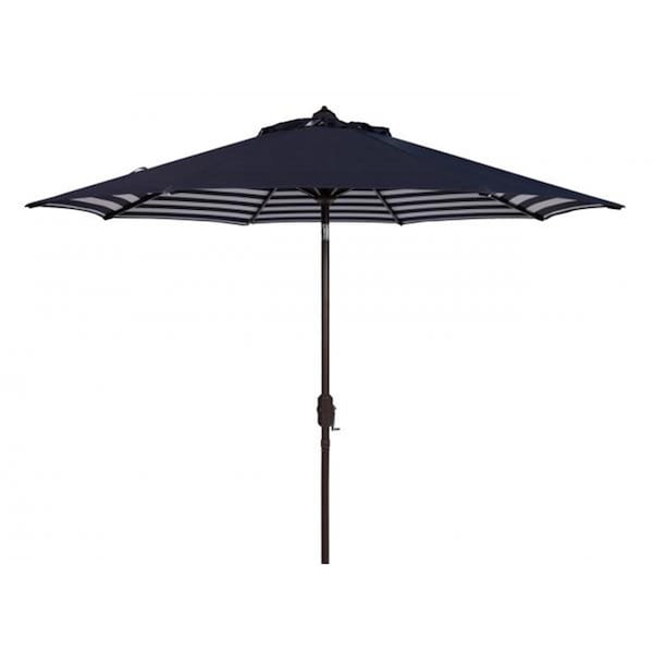Safavieh 9 ft. Athens Inside Out Striped Crank Outdoor Auto Tilt Umbrella, Navy and White - PAT8007A