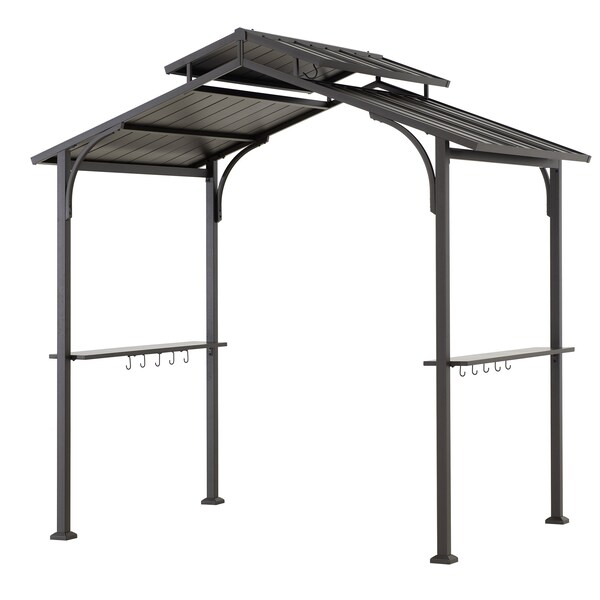 Sunjoy 5 ft. x 8 ft. Brown Steel 2-tier Grill Gazebo Hardtop - A104002820