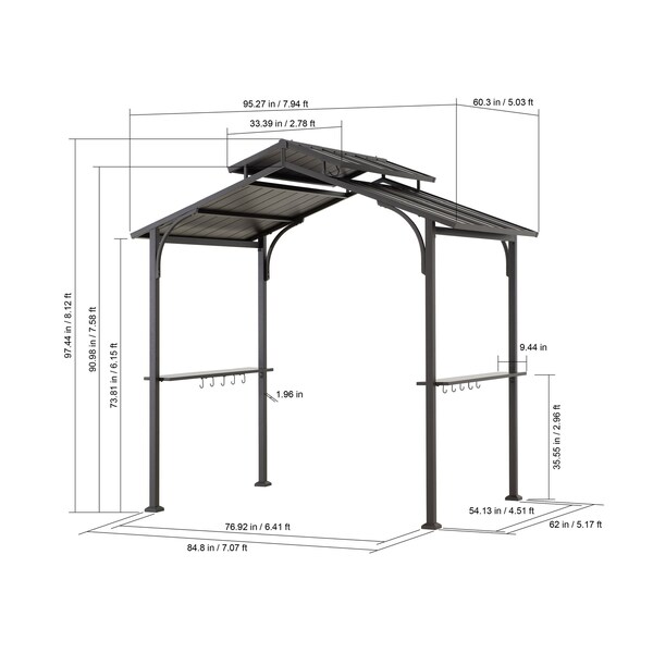 Sunjoy 5 ft. x 8 ft. Brown Steel 2-tier Grill Gazebo Hardtop - A104002820