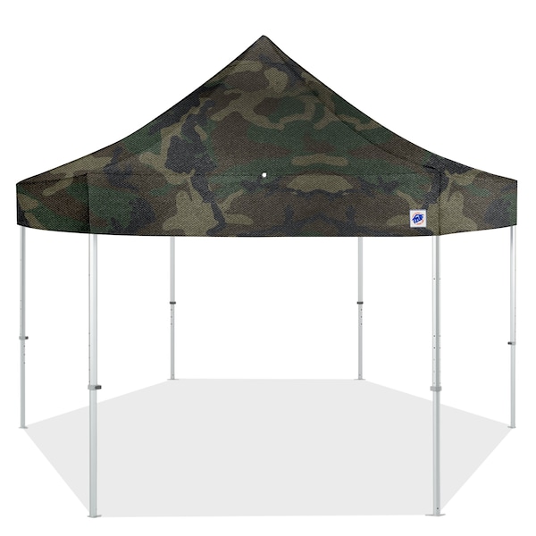 E-Z Up TAA Compliant HUB Shelter, 15' W x 15' L, Gray Aluminum Frame, Woodland Camo Top - HB3ALU15KFGYTWC