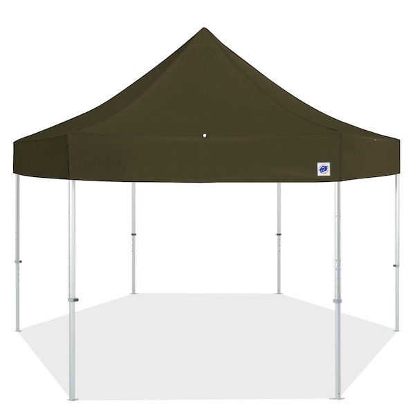E-Z Up TAA Compliant HUB Shelter, 15' W x 15' L, Gray Aluminum Frame, OD Green Top - HB3ALU15KFGYTOD