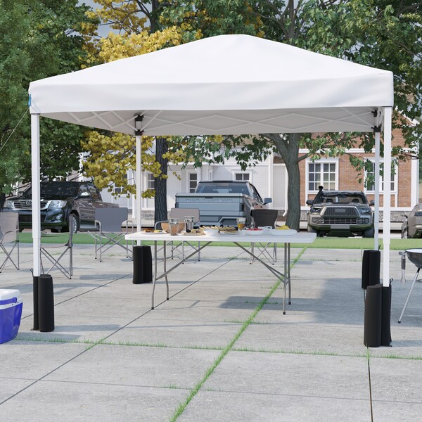 Flash Furniture White Pop Up Canopy Tent and Bi-Fold Table Set - JJ-GZ10PKG183Z-WH-GG