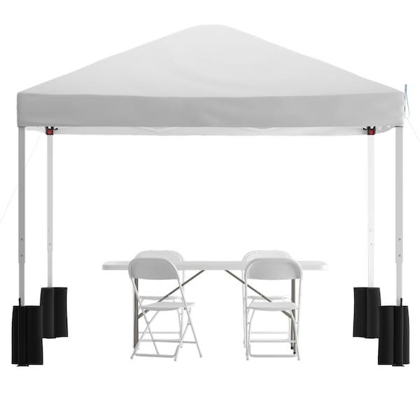 Flash Furniture White Pop Up Canopy Tent and Bi-Fold Table Set - JJ-GZ10PKG183Z-WH-GG