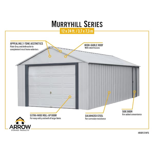 Arrow Storage Products Arrow Garage, 12x24, Flute Grey and Anthracite - BGR1224FG