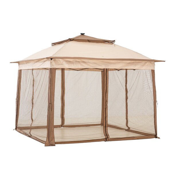 Sunjoy 11 ft. x 11 ft. Pop Up Portable Steel Gazebo with Solar LED Lighting, Browm - A109004401