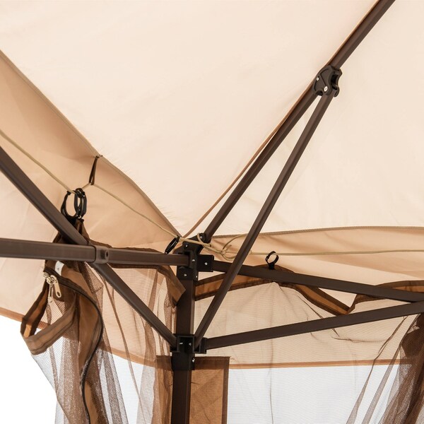 Sunjoy 11 ft. x 11 ft. Pop Up Portable Steel Gazebo with Solar LED Lighting, Browm - A109004401