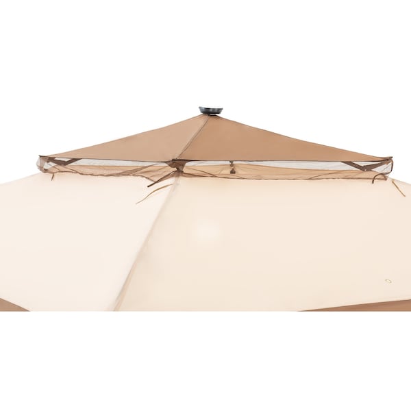 Sunjoy 11 ft. x 11 ft. Pop Up Portable Steel Gazebo with Solar LED Lighting, Browm - A109004401
