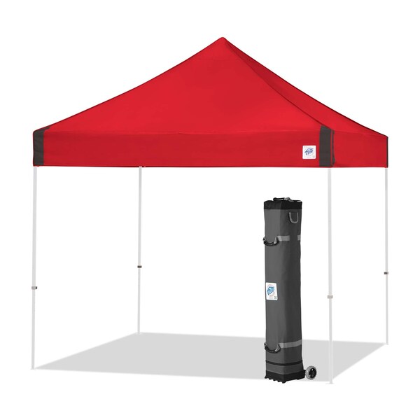 E-Z Up Vantage Shelter, 10' W x 10' L, White Steel Frame, Red Top - VG3WH10PN