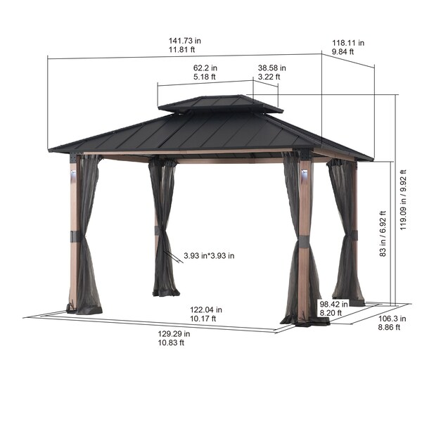 Sunjoy 10 ft. x 12 ft. Hardtop Gazebo with Netting and LED Lights - A102023920