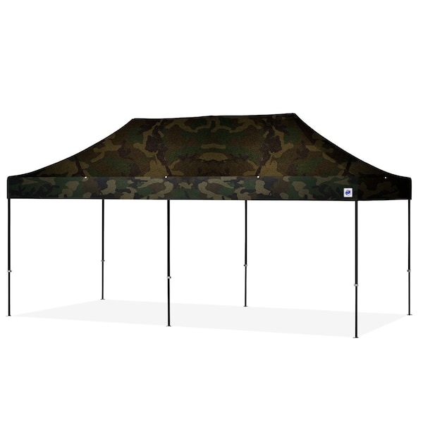 E-Z Up TAA Compliant Eclipse Shelter, 10' W x 20' L, Black Steel Frame, Woodland Camo Top - EC3STL20KFBKTMCWC