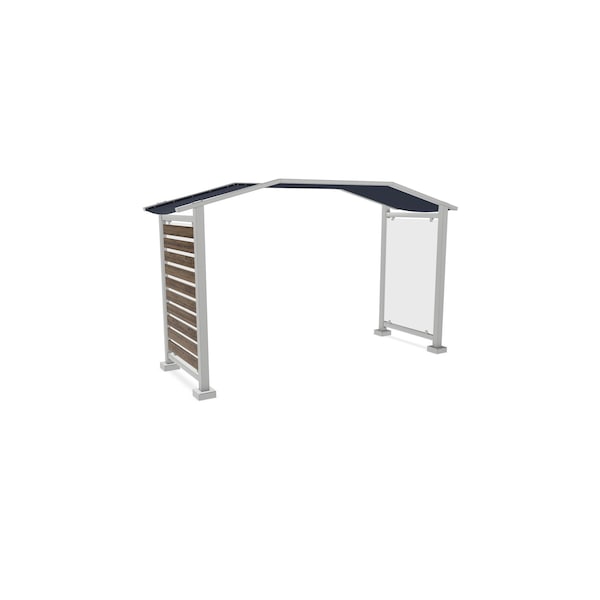 Ghent 178''W x 105''H Preserve, Canopy Unit, Glass, Walnut Slat Wall, Anodized Silver Frame, Navy Awning - PSV3FGSSILNVYWAL