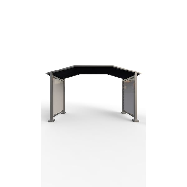 Ghent 178''W x 105''H Preserve, Canopy Unit, Glass, Walnut Slat Wall, Anodized Silver Frame, Navy Awning - PSV3FGSSILNVYWAL