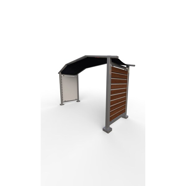 Ghent 178''W x 105''H Preserve, Canopy Unit, Glass, Walnut Slat Wall, Anodized Silver Frame, Navy Awning - PSV3FGSSILNVYWAL
