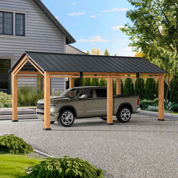Sunjoy 20 ft. x 11 ft. Hanover Cedar Wood Carport - A110000940
