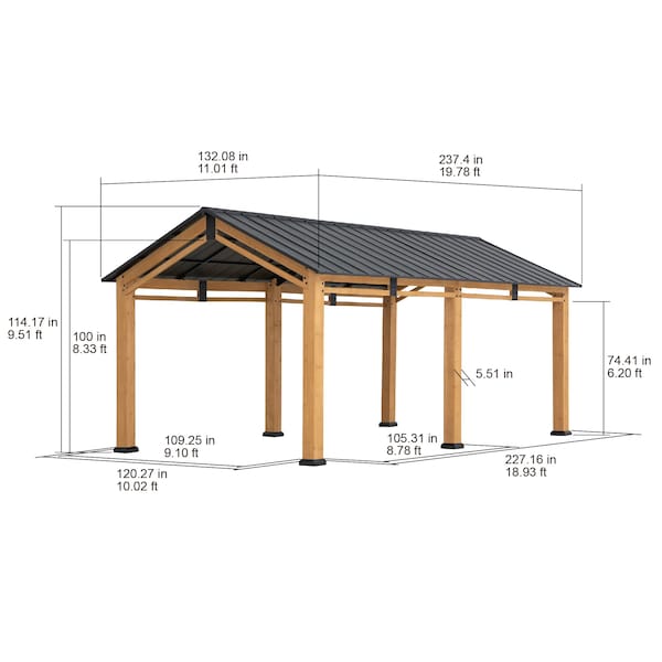 Sunjoy 20 ft. x 11 ft. Hanover Cedar Wood Carport - A110000940