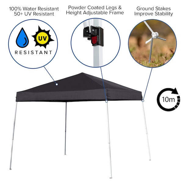 Flash Furniture 8'x8' Black Outdoor Pop Up Slant Leg Canopy Tent - JJ-GZ88-BK-GG