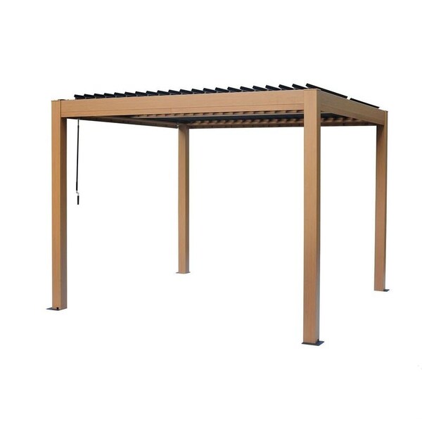 Gazebo Penguin Vikos 10 x10 Aluminum stand alone Pergola Wood finish - With Alum Tracks - PA1010-W118