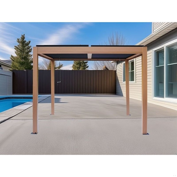 Gazebo Penguin Vikos 10 x10 Aluminum stand alone Pergola Wood finish - With Alum Tracks - PA1010-W118