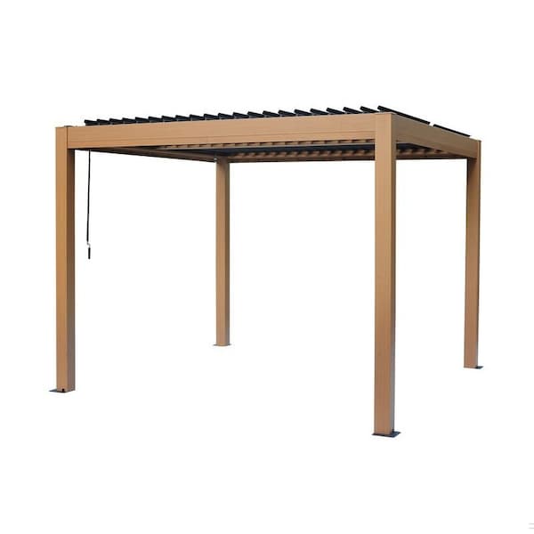 Gazebo Penguin Vikos 10 x10 Aluminum stand alone Pergola Wood finish - With Alum Tracks - PA1010-W118