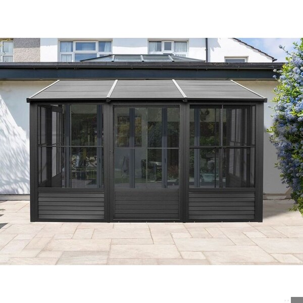 Gazebo Penguin Florence Wall Mounted Solarium 10x12 Metal Roof in black - W1209MR-42