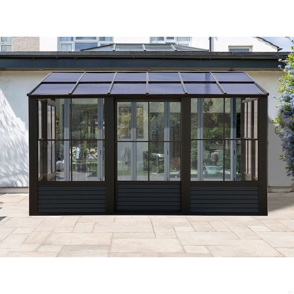 Gazebo Penguin Florence Wall Mounted Solarium 8x16 Polycarbonate Roof in black - W1608-42