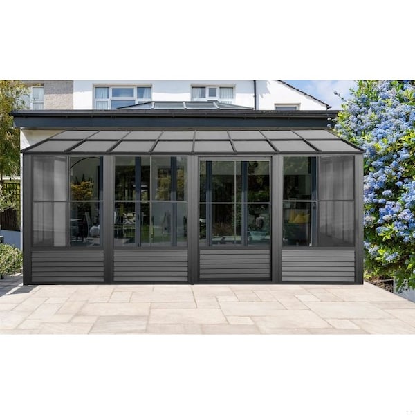 Gazebo Penguin Florence Wall Mounted Solarium 8x16 Polycarbonate Roof in black - W1608-42