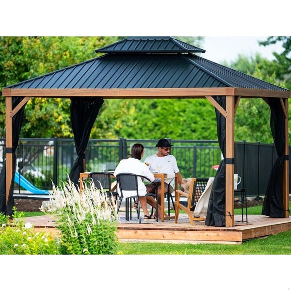 Gazebo Penguin Yosemite 12 x 16' double roof galvanized steel roof, aluminum posts wood finish - 41216MR-W013