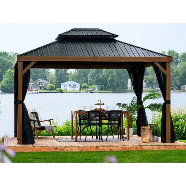 Gazebo Penguin Yosemite 12 x 16' double roof galvanized steel roof, aluminum posts wood finish - 41216MR-W013
