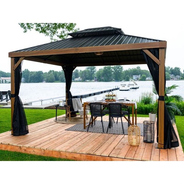 Gazebo Penguin Yosemite 12 x 16' double roof galvanized steel roof, aluminum posts wood finish - 41216MR-W013