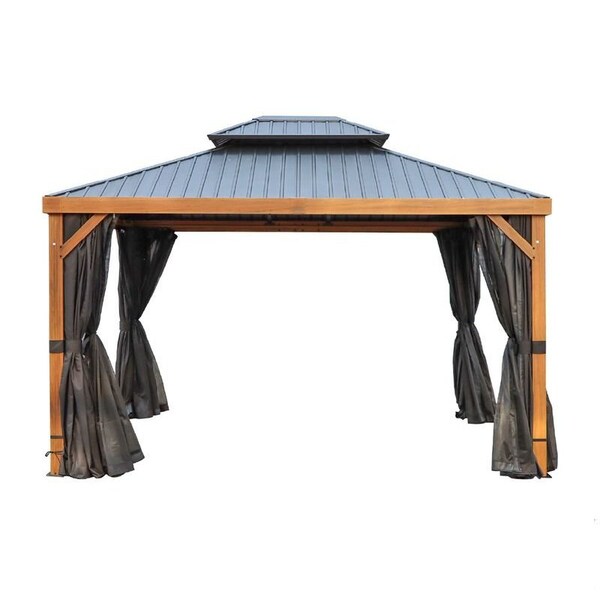 Gazebo Penguin Yosemite 12 x 16' double roof galvanized steel roof, aluminum posts wood finish - 41216MR-W013