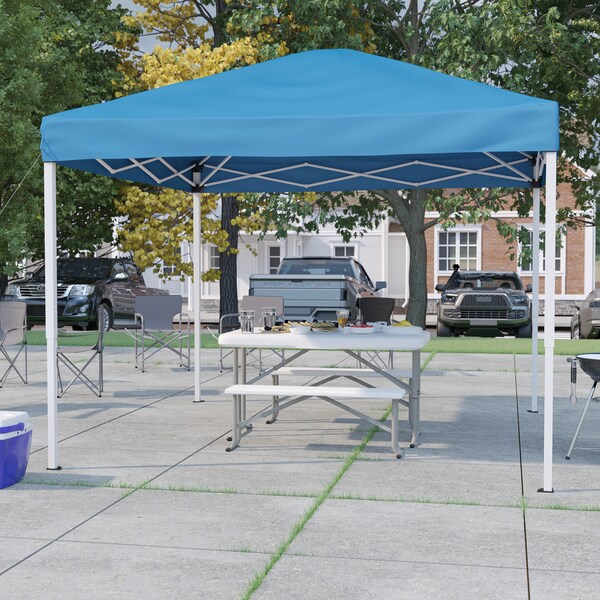 Flash Furniture Blue Pop Up Canopy Tent and Folding Bench Set - JJ-GZ10103-BL-GG