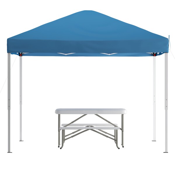 Flash Furniture Blue Pop Up Canopy Tent and Folding Bench Set - JJ-GZ10103-BL-GG
