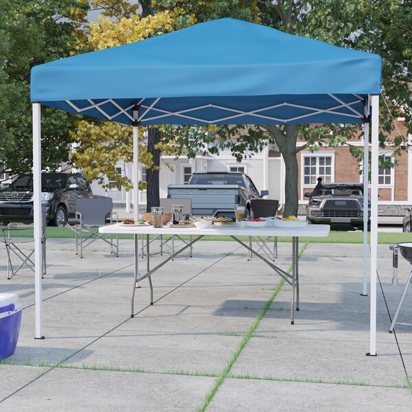 Flash Furniture Blue Pop Up Canopy Tent and Bi-Fold Table Set - JJ-GZ88183Z-BL-GG